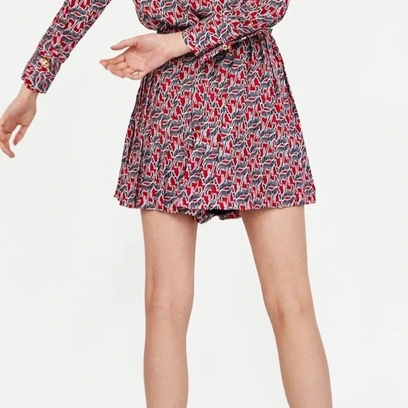 Zara Red Zebra Print High Waisted Pleated Skort Size M
